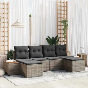 vidaXL Kerti Kanapé Szett párnával 6 pcs Szürke Poly Rattan