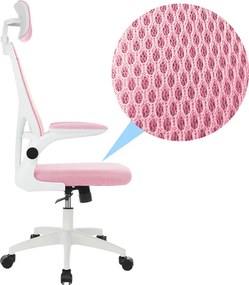 Ergonomikus irodai szék deréktámasszal, fejtámlával, rózsaszín