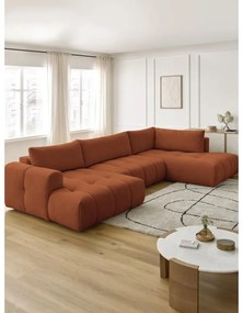 Téglavörös kinyitható-tárolóhelyes sarokkanapé (jobb oldali-U alakú) Fuji – Bobochic Paris