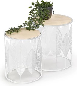 Dohányzóasztal kerek fehér kicsi, 2 db-os nappali pad szett, modern Folla