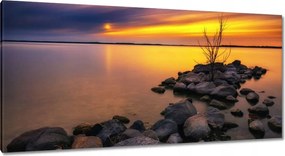 Vászonkép 115x55 Sziklák Tenger Naplemente