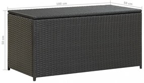 fekete polyrattan kerti tárolóláda 100 x 50 x 50 cm