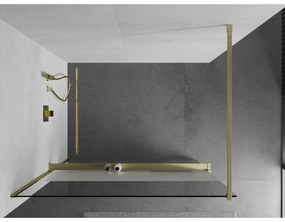 Mexen Kioto+, Walk-In zuhanyparaván polccal és akasztóval 120 x 200 cm, 8 mm átlátszó matt üveg, arany matt profil, 800-120-121-55-35