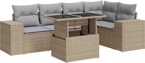vidaXL 6 részes bézs polyrattan kerti ülőgarnitúra párnával
