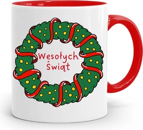 Piros Karácsonyi Bögre Mikulás Karácsonyfa Alá, fényképes nyomattal