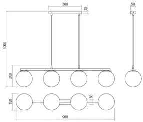 Redo 01-3155 - Csillár zsinóron BOWLING 4xE27/42W/230V arany
