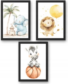 Három darabos poszter szett gyerekszobába Pasztell Safari A4-es méret