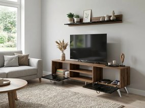 TV szekrény ZEN 160 cm fali polccal, dió/fekete márvány dekoráció