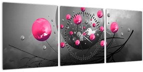 Rózsaszín absztrakt gömbök képe (órával) (90x30 cm)