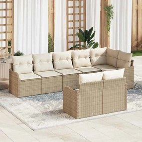 Kerti Kanapé Szett párnával 8 pcs Bézs és fehér Poli rattan