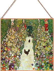 Klimt - Kerti ösvény tyúkokkal üvegkép, falikép