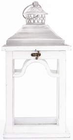 Sötétbarna 4szögletű fa lantern lámpás szürke áttört fém tetővel üvegezve 38,5x19x15cm