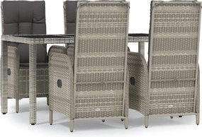 vidaXL 5 részes szürke polyrattan kerti étkezőgarnitúra párnával