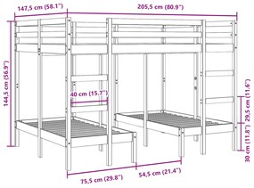fehér tömör fenyőfa tripla emeletes ágykeret 140x200/70x140 cm