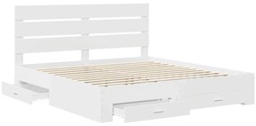 vidaXL Ágykeret fiókkal fejtámlával Fehér 180 x 200 cm Faanyag