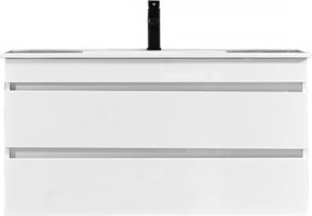 Cube 100 alsó fürdőszobabútor kerámia mosdóval 2 fiókos, magasfényű festett fehér