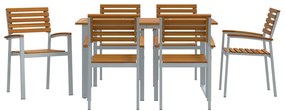 7 darabos Kerti Étkezőszett Tömör Akácfa és Fém