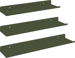 vidaXL Lebegő polc 3 pcs Olajzöld 40 x 9 x 2,5 cm Acél