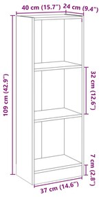 3 szintes betonszürke szerelt fa könyvszekrény 40x24x109 cm