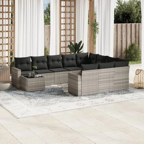 vidaXL 11 részes világosszürke polyrattan kerti ülőgarnitúra párnákkal