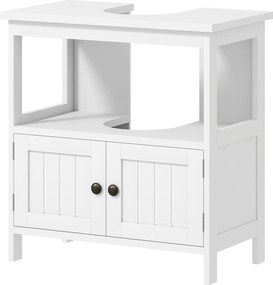 Kleankin Mosdó Alatti Szekrény 2 Ajtóval és Nyitott Polccal Modern Dizájn 30 kg Teherbírással 60x30x60 cm Fehér | Aosom