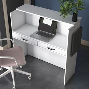 Recepciós pult fiókokkal, 110x110x40 cm,  fehér és szürke