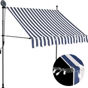 vidaXL kék és fehér kézzel kihúzható LED-es napellenző 200 cm