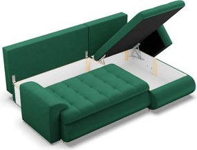 Tokio sarokkanapé, 2 ágyneműtartóval, bársony, jobboldali, zöld