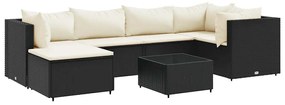 7 részes fekete polyrattan kerti ülőgarnitúra párnákkal
