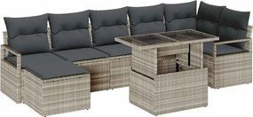 vidaXL Kerti Kanapé Szett tárolóval 8 pcs Világosszürke Poli rattan