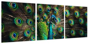 Kép – Pávatoll (órával) (90x30 cm)