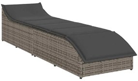 Összecsukható napozóágy párnával és tárolóval szürke polyrattan