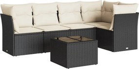 vidaXL 6 részes fekete polyrattan kerti ülőgarnitúra párnákkal