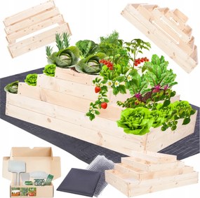 Lépcsőzetes állítható fa zöldségesláda magasított 45x120x60