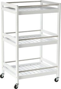 HOMCOM Helytakarékos Konyhai Kocsi Fából és Rozsdamentes Acélból, 3 Polccal és 4 360°-ban Forgó Kerekekkel, Fehér, 45cm x 38cm x 78cm | Aosom