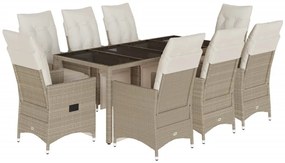 9 részes bézs polyrattan kerti bisztrógarnitúra párnákkal
