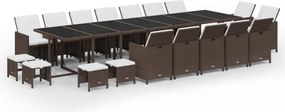 vidaXL 19 részes barna polyrattan kerti étkezőgarnitúra párnákkal