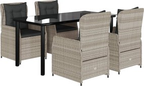 vidaXL 5részes világosszürke polyrattan kerti étkezőgarnitúra párnával