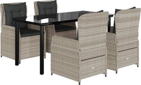 vidaXL 5részes világosszürke polyrattan kerti étkezőgarnitúra párnával