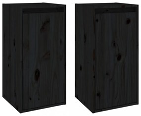 2 db fekete tömör fenyőfa faliszekrény 30 x 30 x 60 cm