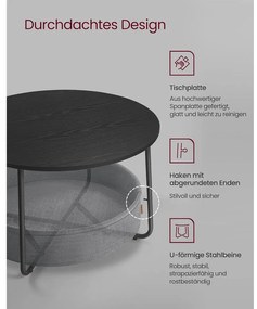 Kerek dohányzóasztal 75 cm átmérőjű, tintafekete-pala szürke