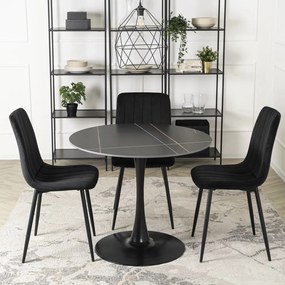 Fekete Márványhatású Kerek Étkezőasztal. SANDER 90 cm