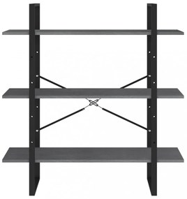 háromszintes szürke tömör fenyőfa könyvszekrény 100x30x105 cm