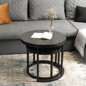 Dohányzóasztal szett fekete márvány színben. MAURO