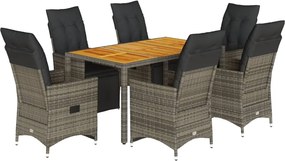 vidaXL 7 részes szürke polyrattan kerti bisztrógarnitúra párnákkal
