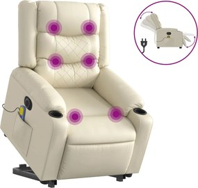 vidaXL elektromos krémszínű műbőr felállást segítő masszázsfotel