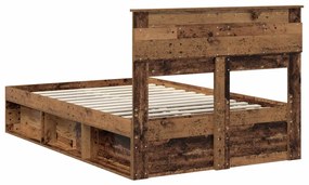 vidaXL Ágykeret matracmal fiókkal Öreg fa 135 x 190 cm Tömör fenyőfa