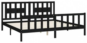 fekete tömör fenyőfa ágykeret fejtámlával 200 x 200 cm