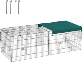 PawHut Moduláris Acél Kifutó Fedéllel Nyulaknak, Rágcsálóknak és Kiskedvenceknek, Beltéri és Kültéri Használatra - 220L x 85W x 70H cm - Zöld | Aosom