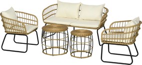Outsunny 5 részes Rattan Kültéri Bútor Készlet, Ülőgarnitúra Párnákkal, Kert Készlet 2 Kávézóasztallal, 2 Karosszékkel és 1 Kanapéval, Ülőgarnitúra Ke